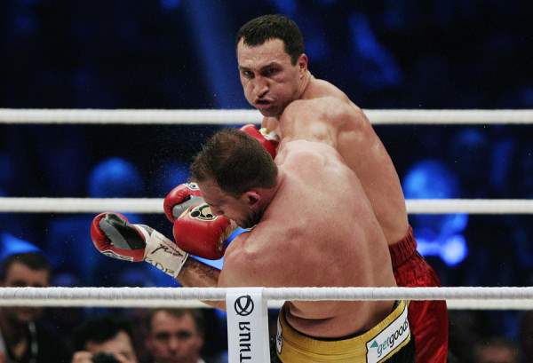 Ukrainian heavyweight boxing world champion Klitschko lands the knockout punch on Pianeta in Mannheim