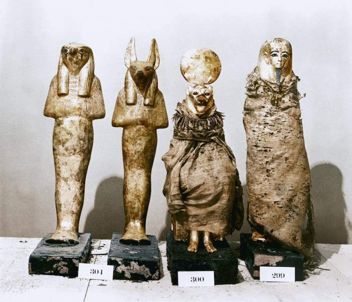 Зима 1926. Из гробницы Тутанхамона вынесли Статуэтки Гебы, Сахмет, Кабехсенуф и Дуамутеф.